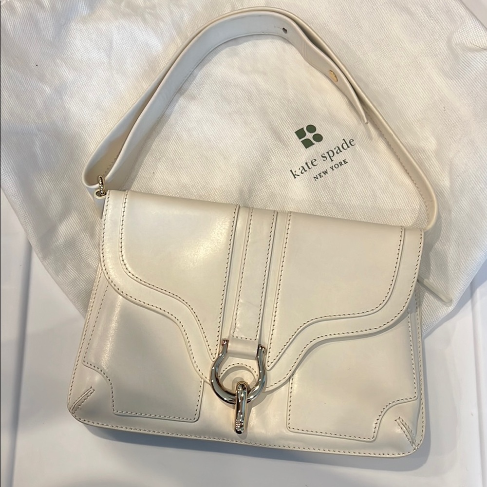 Kate Spade White Shoulder Bag with Gold Accents